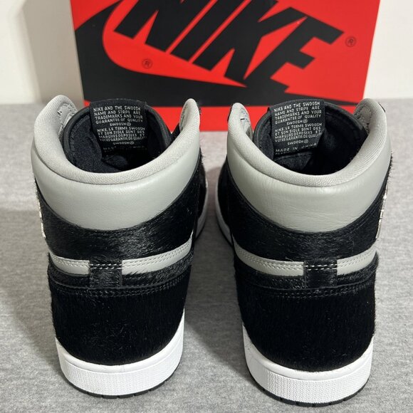 Nike Air Jordan 1 Retro High OG Shoes Black Grey Bovine Fur Mens 10.5 Womens 12 - Picture 11 of 16